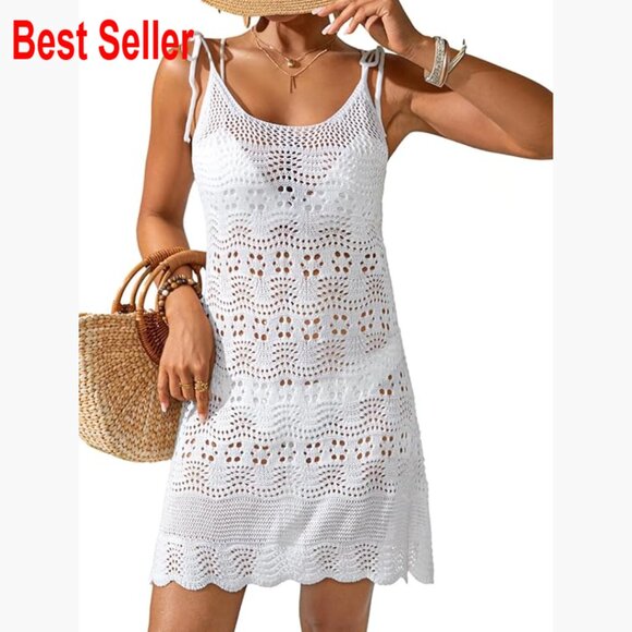 Crochet Floral Knit Slim Fit Beach Cover Up Mini Dress
